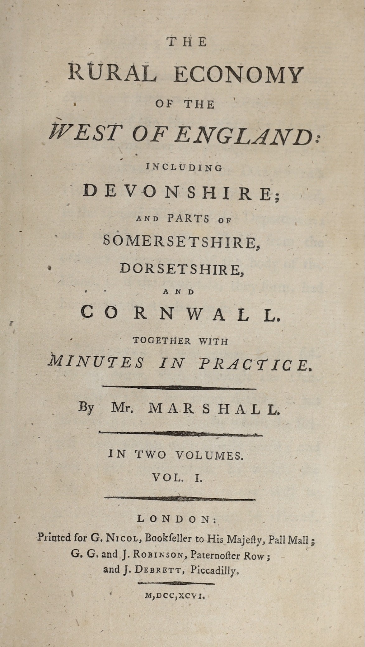 WEST OF ENGLAND - Marshall, William - The Rural Economy of the West of England, 2 vols, 8vo, rebound quarter morocco, with folding map (stained), London, 1796